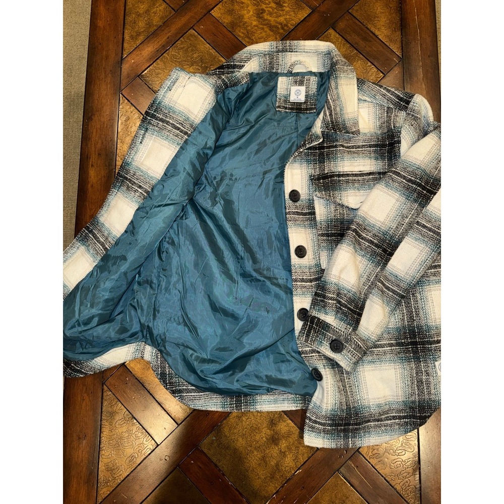 Hurley Womens Jacket Size M Plaid Black/Grey/White/Turqouise Lined Chore Coat